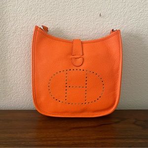 Orange PM Perforated Leather Crossbody Messenger Bag w/ Silver Hardware C7